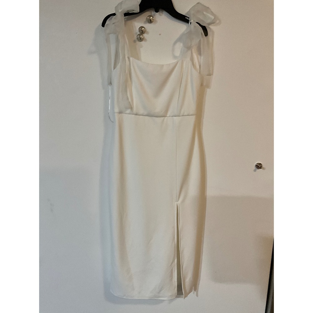 Lulus White Tie-Strap Midi Dress Square Neck Side Slit Size S tag cut